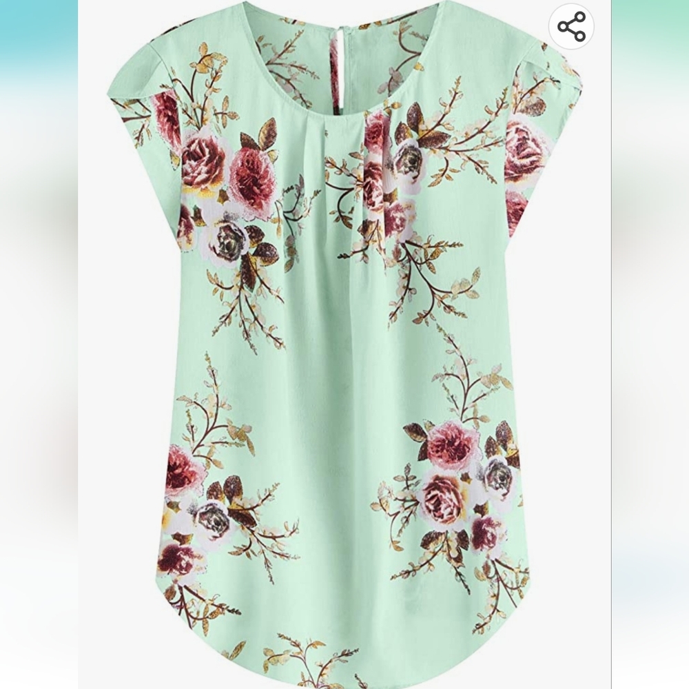 Womens floral short pleated sleeve top